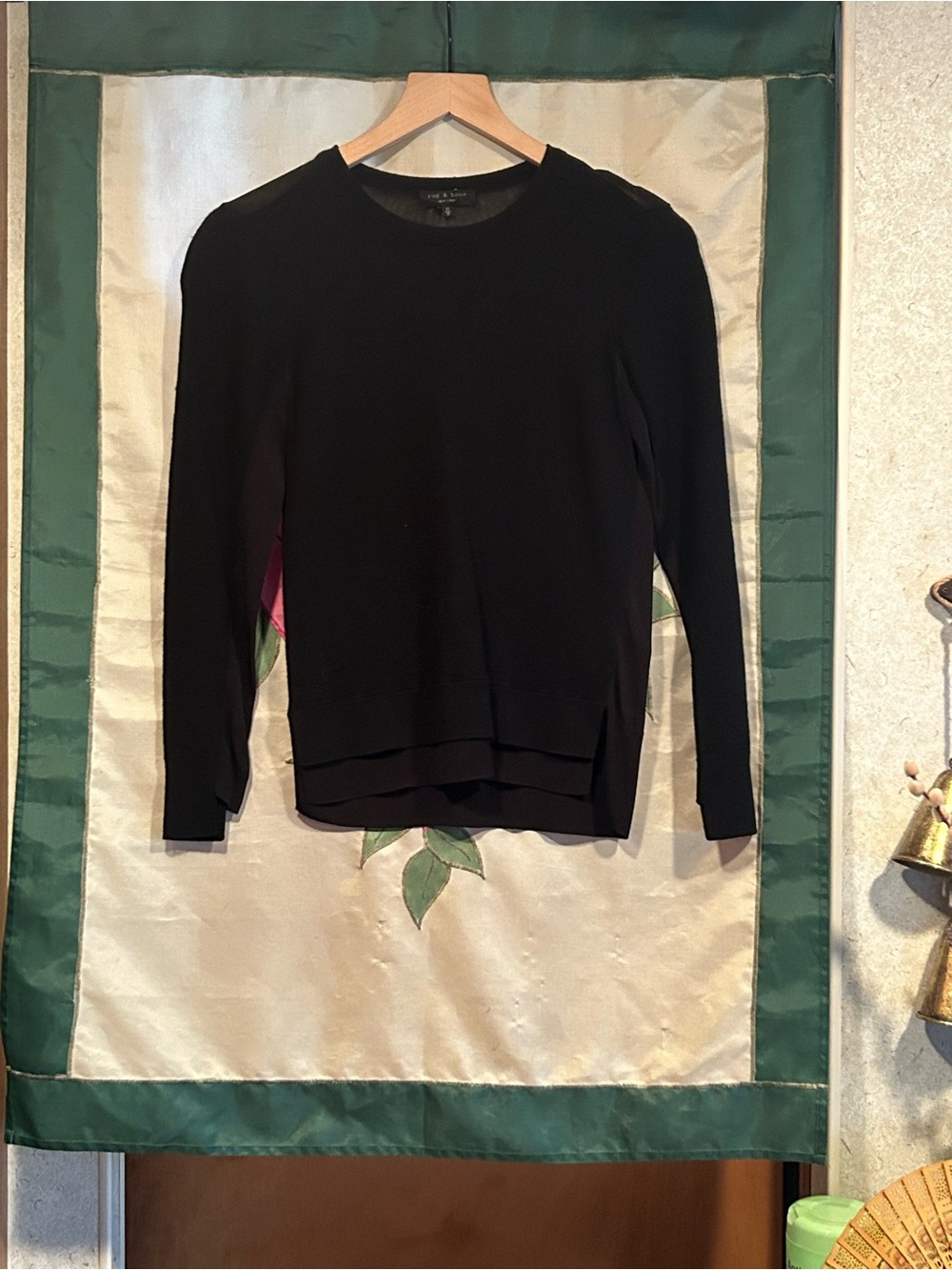 rag & bone Black Crewneck Layered Hem Sweater